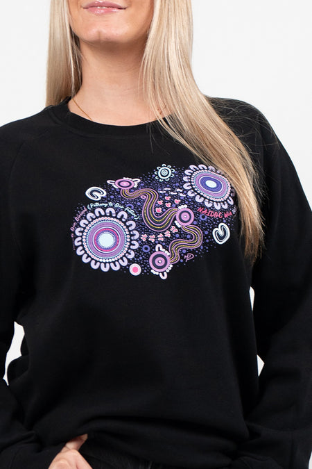 Muru To Our Biriwal (Path To Our Future) NAIDOC 2025 Black Cotton Blend Crew Neck Women's Sweatshirt
