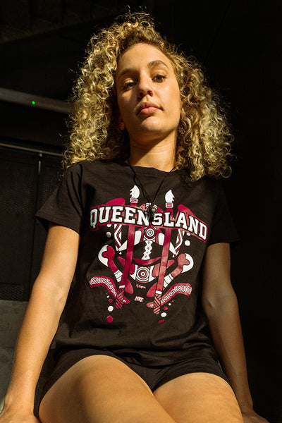 QLD Tribute Black Cotton Crew Neck Women's T-Shirt