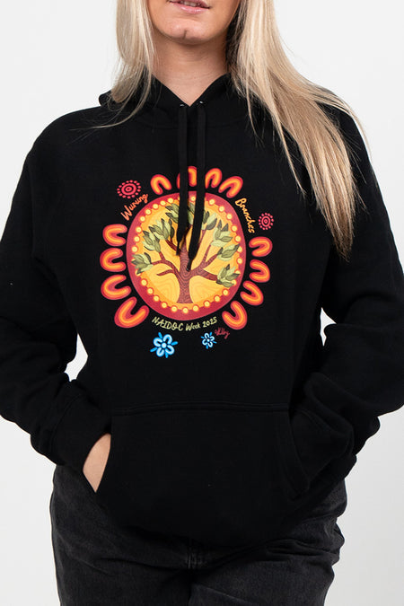 Wurung (Branches) Circle NAIDOC 2025 Black Cotton Blend Women's Hoodie