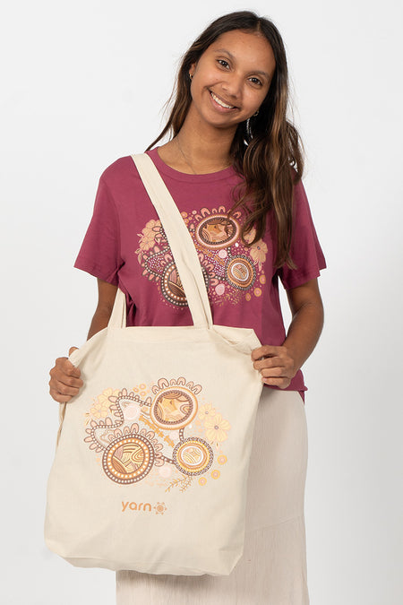 Rebirth Khaki Long Handle Cotton Tote Bag