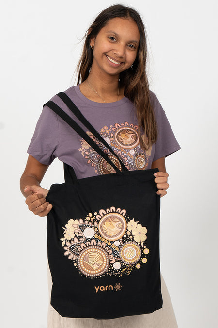 Rebirth Black Long Handle Cotton Tote Bag