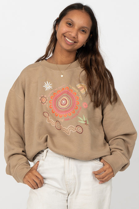 Igniting Our Journey Sand Cotton Blend Crew Neck Women's Sweatshirt