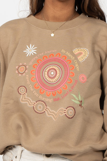 Igniting Our Journey Sand Cotton Blend Crew Neck Women's Sweatshirt