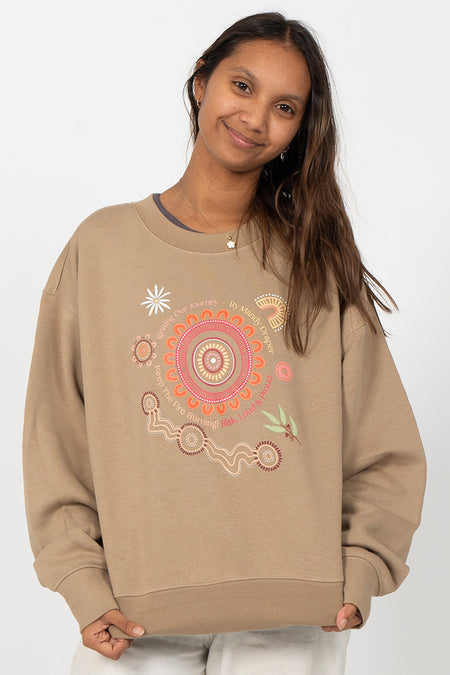 Igniting Our Journey Sand Cotton Blend Crew Neck Women's Sweatshirt
