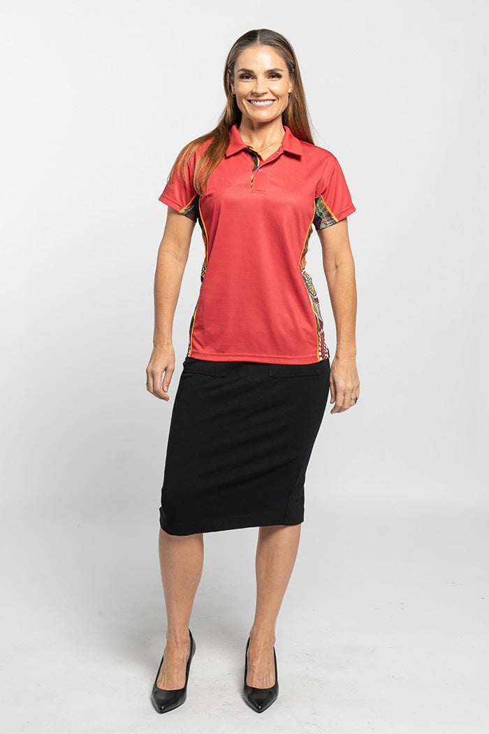 Generational Flames NAIDOC 2024 Ochre Red Bamboo (Simpson) Women's Fitted Polo Shirt