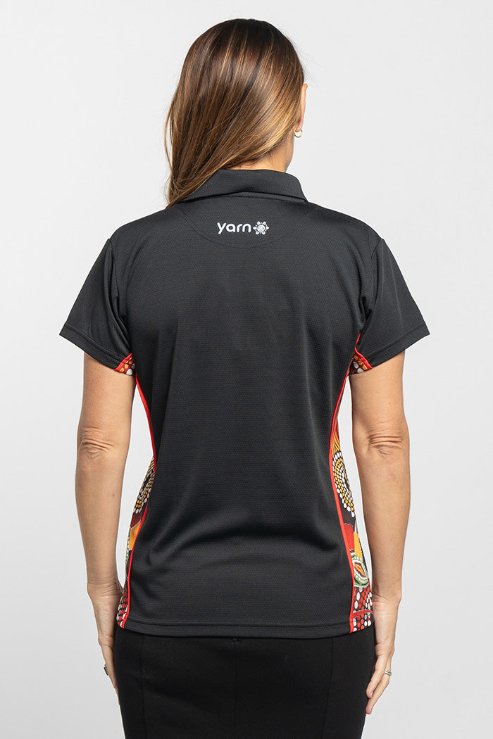 Generational Flames NAIDOC 2024 Black Bamboo (Simpson) Women's Fitted Polo Shirt