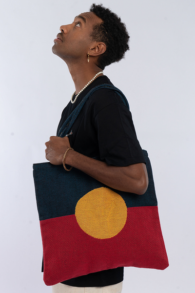 "Raise The Flag" Aboriginal Flag 100% Cotton Knitted Tote Bag (45cm x 45cm)