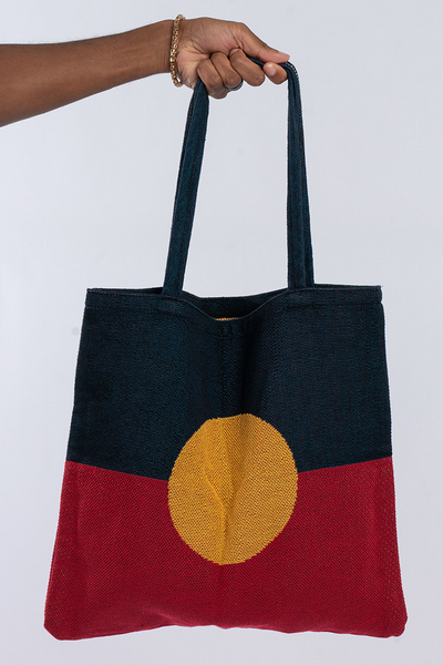 "Raise The Flag" Aboriginal Flag 100% Cotton Knitted Tote Bag (45cm x 45cm)