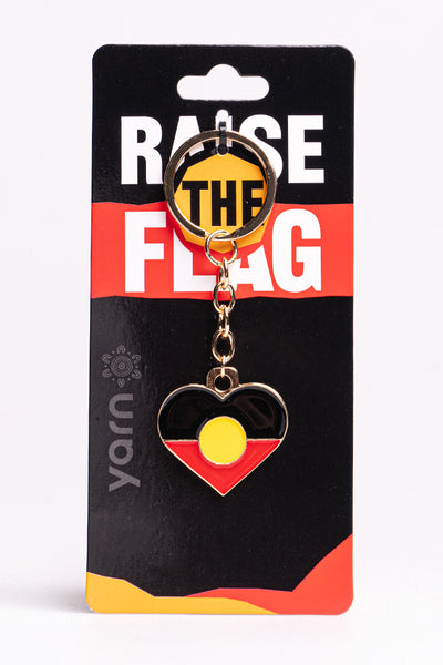 "Raise The Flag" Aboriginal Flag Heart Enamel Keyring