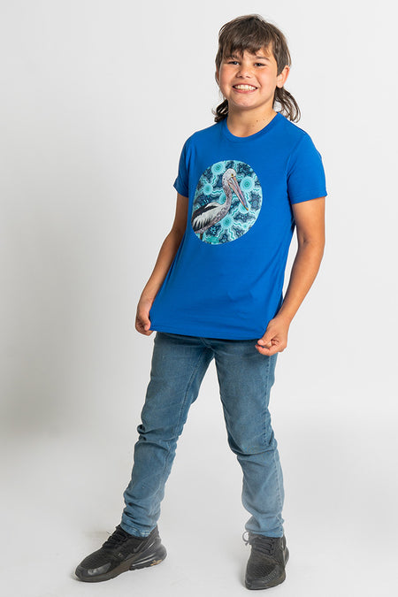 Pelican (Dhalipnha) 'Australian Wildlife Conservancy' Royal Blue Cotton Crew Neck Kids T-Shirt