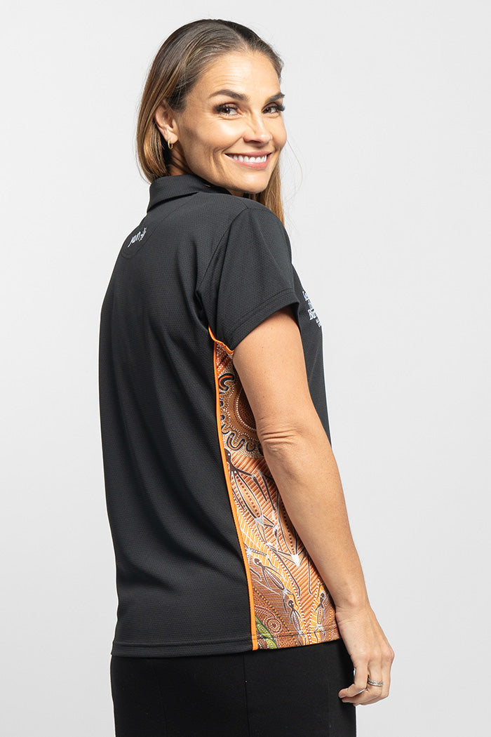 Campfire NAIDOC 2024 Black Bamboo (Simpson) Women's Fitted Polo Shirt