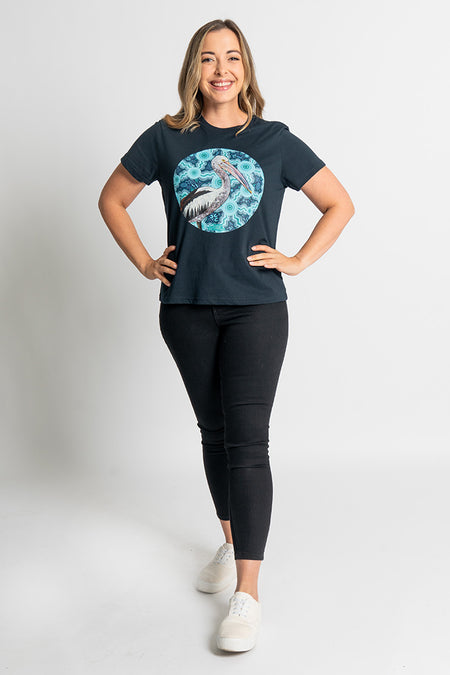 Pelican (Dhalipnha) 'Australian Wildlife Conservancy' Navy Cotton Crew Neck Women's T-Shirt
