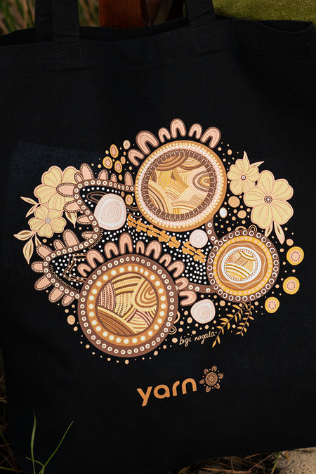 Rebirth Black Long Handle Cotton Tote Bag