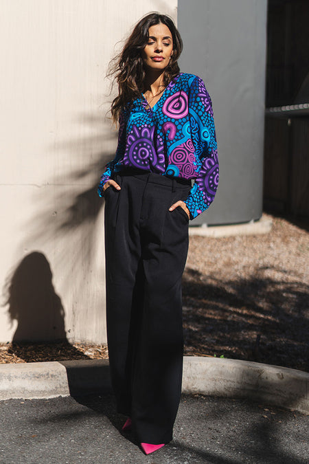 Flourish V Neck Women's Long Sleeve Blouse