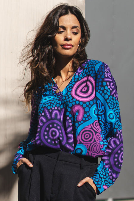 Flourish V Neck Women's Long Sleeve Blouse