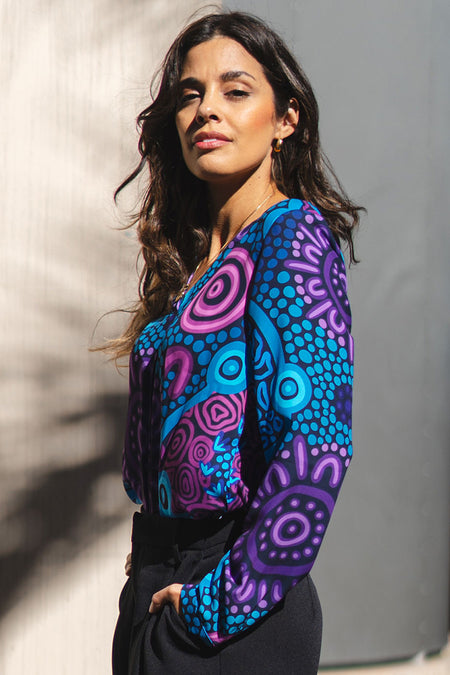 Flourish V Neck Women's Long Sleeve Blouse