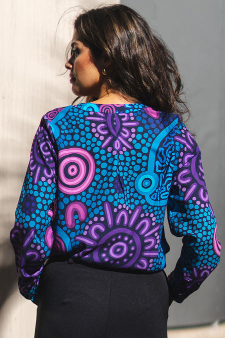 Flourish V Neck Women's Long Sleeve Blouse