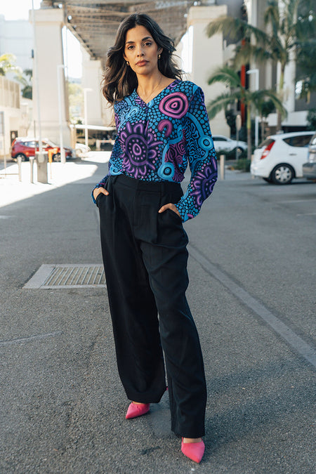 Flourish V Neck Women's Long Sleeve Blouse