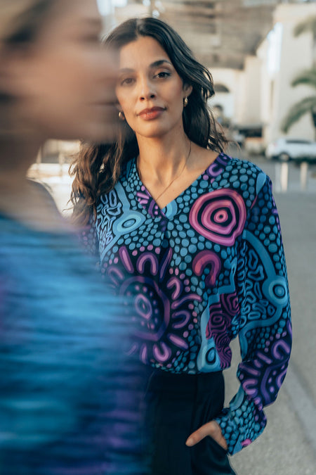 Flourish V Neck Women's Long Sleeve Blouse