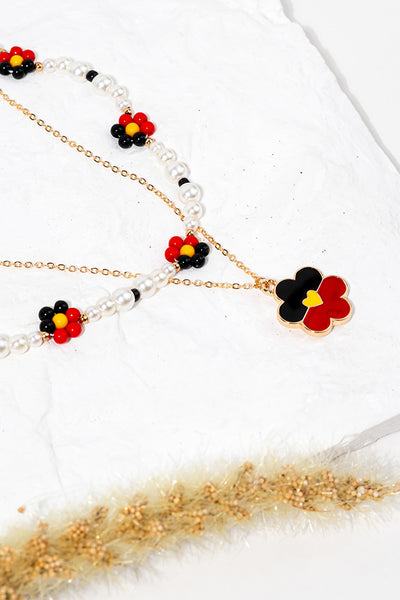 "Raise The Flag" Aboriginal Flag Flower Pearl Beaded Necklace