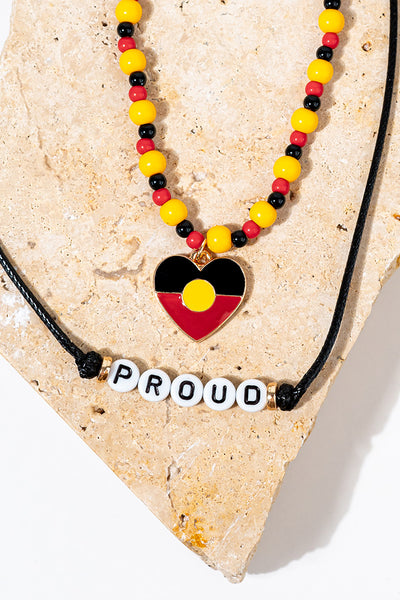 "Raise The Flag" Aboriginal Flag Heart Beaded Necklace