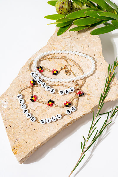 "Always Was, Always Will Be" Aboriginal Flag Flower Beaded Bracelets (4 Pack)