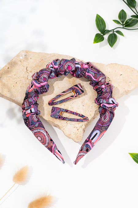 Pink Colours Ruche Headband (w/ Hair Clips)