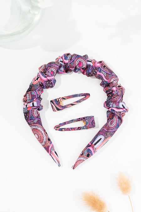 Pink Colours Ruche Headband (w/ Hair Clips)