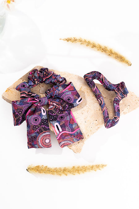 Pink Colours Bow Scrunchie & Curved Claw Clip