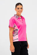 Boobie Sista High Vis Fluoro Pink Women's Fitted Polo Shirt