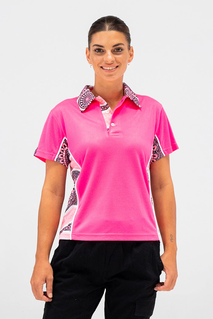 Boobie Sista High Vis Fluoro Pink Women's Fitted Polo Shirt