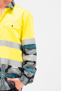 (Custom) Family High Vis Yellow 100% Cotton Drill Unisex Long Sleeve Work Shirt