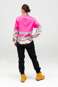 Boobie Sista High Vis Pink 100% Cotton Drill Women's Long Sleeve Work Shirt