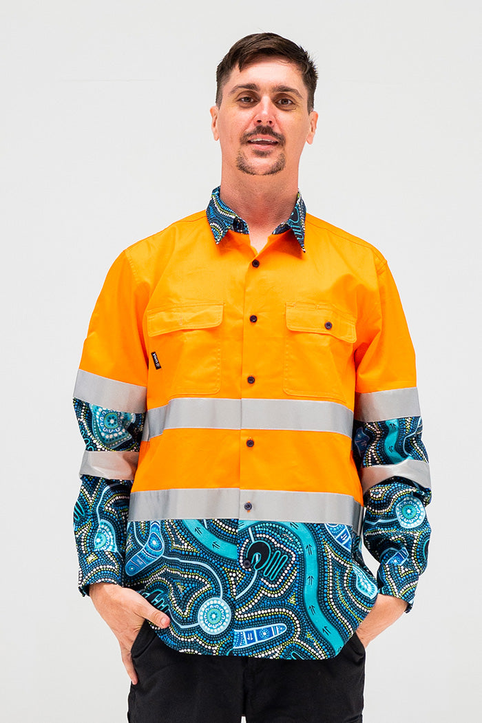 (Custom) Deadly Dads High Vis Orange 100% Cotton Drill Unisex Long Sleeve Work Shirt