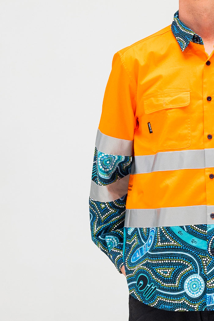 Deadly Dads High Vis Orange 100% Cotton Drill Unisex Long Sleeve Work Shirt