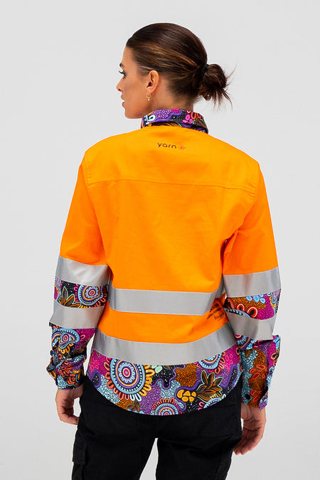 Celebration High Vis Orange 100% Cotton Drill Women's Long Sleeve Work Shirt