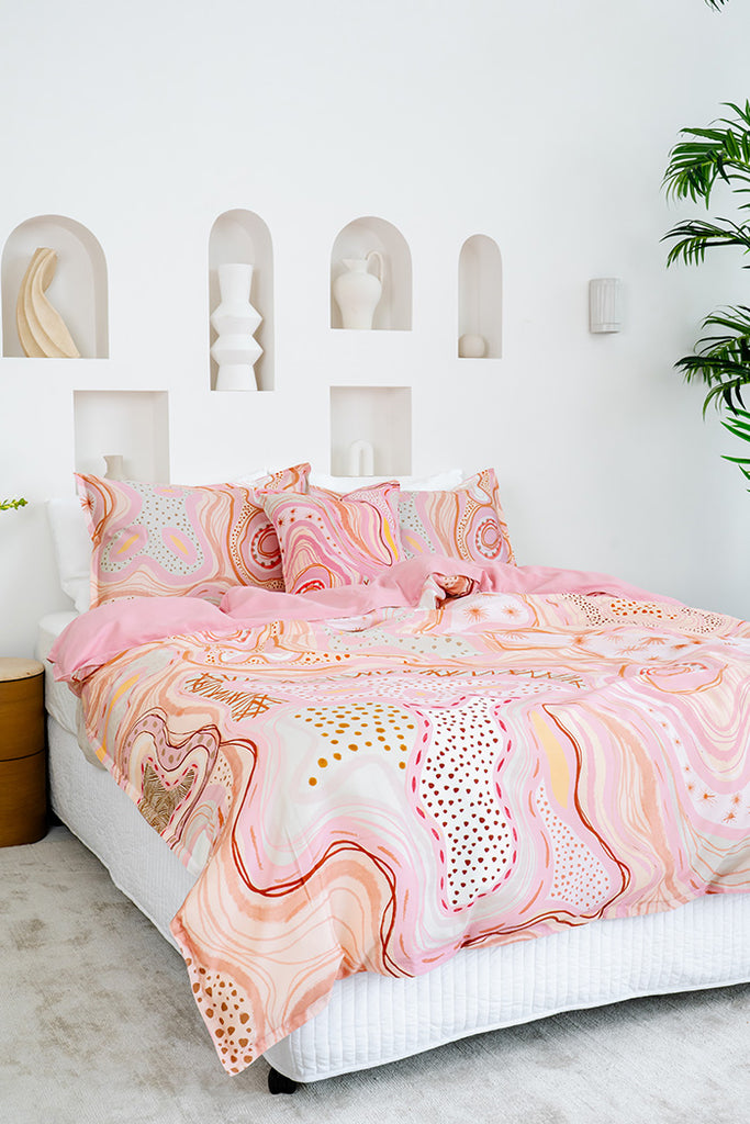 Twinkling Star Pink 100% Cotton Quilt Cover Set