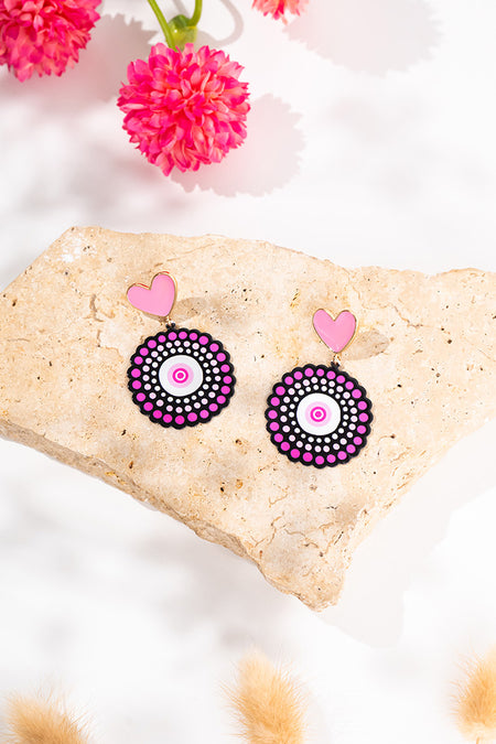 Tribe Of Women Pink Heart Statement Earrings