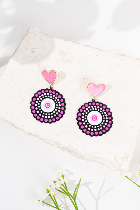 Tribe Of Women Pink Heart Statement Earrings