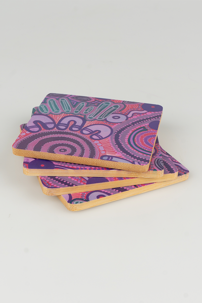 Danjoo (Purple) Bamboo Coaster Set (4 Pack)