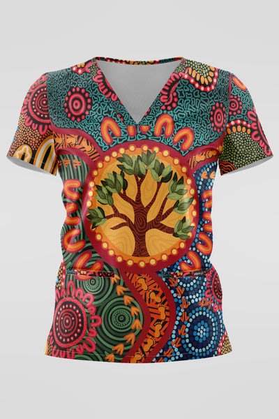 Wurung (Branches) NAIDOC 2025 Women's Three Pocket Scrub Top