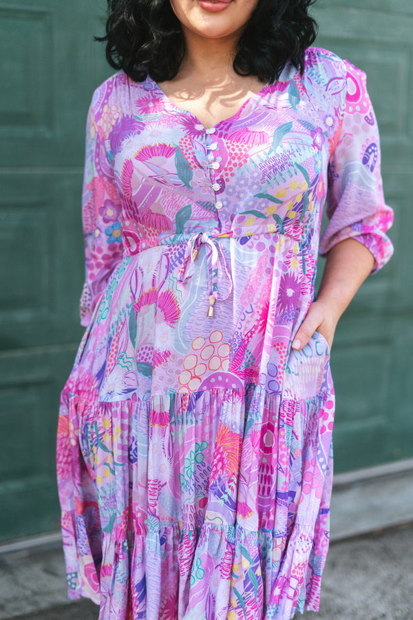 Flowers Along The River 100% Rayon Smock Dress