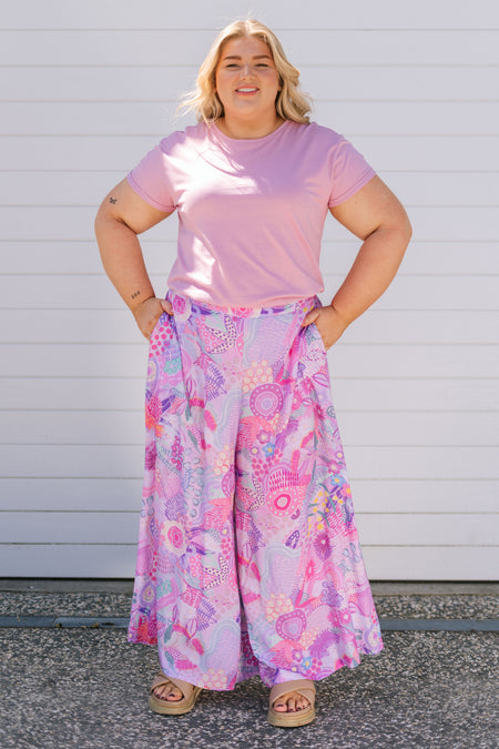 Flowers Along The River 100% Rayon Wide Leg Pants