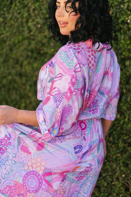 Flowers Along The River 100% Rayon Shirt Dress