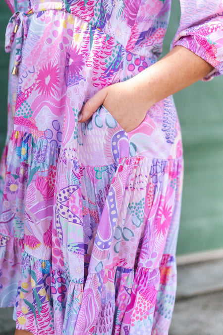 Flowers Along The River 100% Rayon Smock Dress