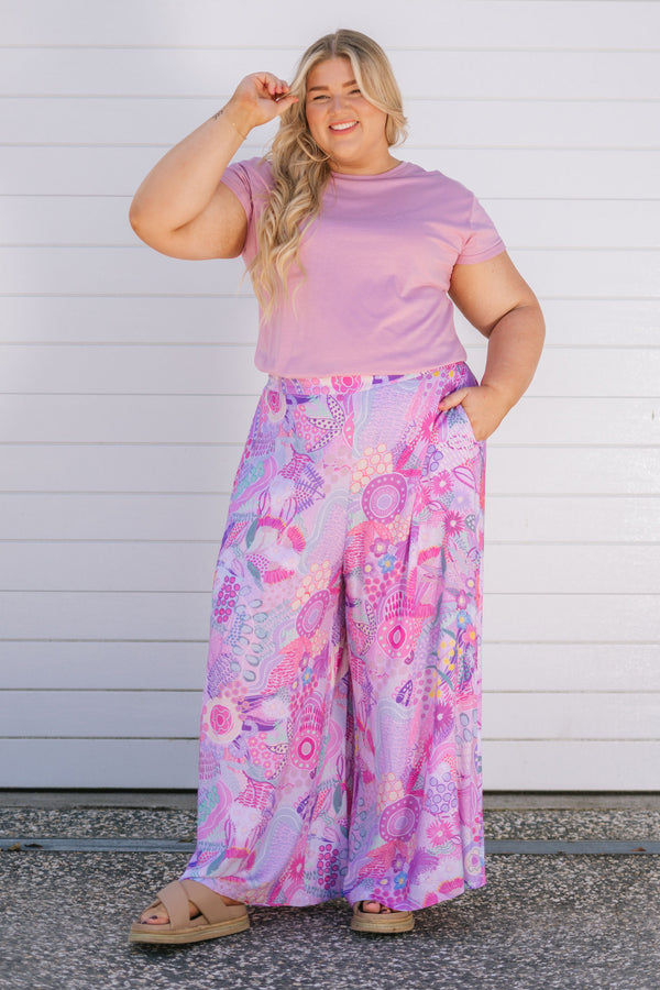 Flowers Along The River 100% Rayon Wide Leg Pants