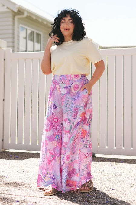 Flowers Along The River 100% Rayon Wide Leg Pants