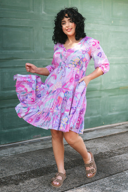 Flowers Along The River 100% Rayon Smock Dress