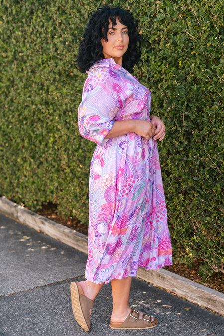 Flowers Along The River 100% Rayon Shirt Dress