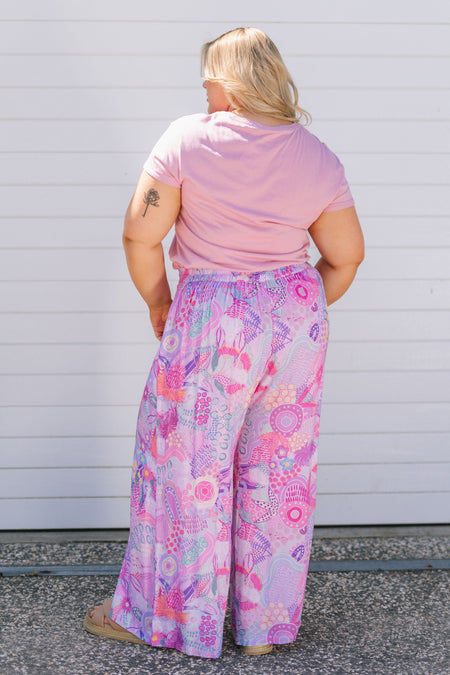 Flowers Along The River 100% Rayon Wide Leg Pants